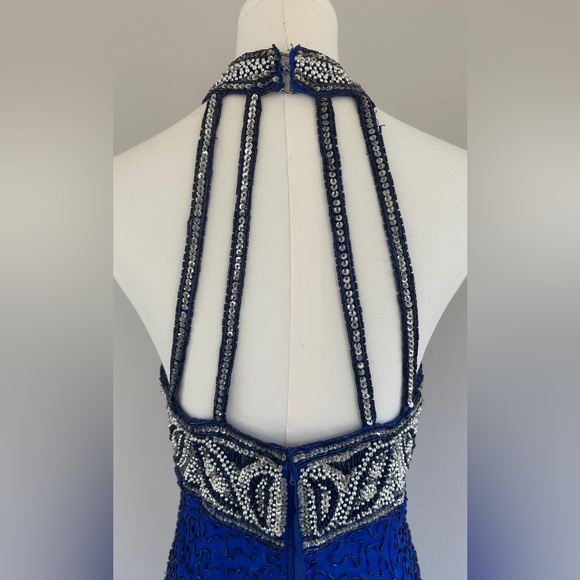 VTG LAURENCE KAZAR 90s 100% Silk Beaded Halter Gown Prom Formal Maxi Dress Sz S - Picture 13 of 16